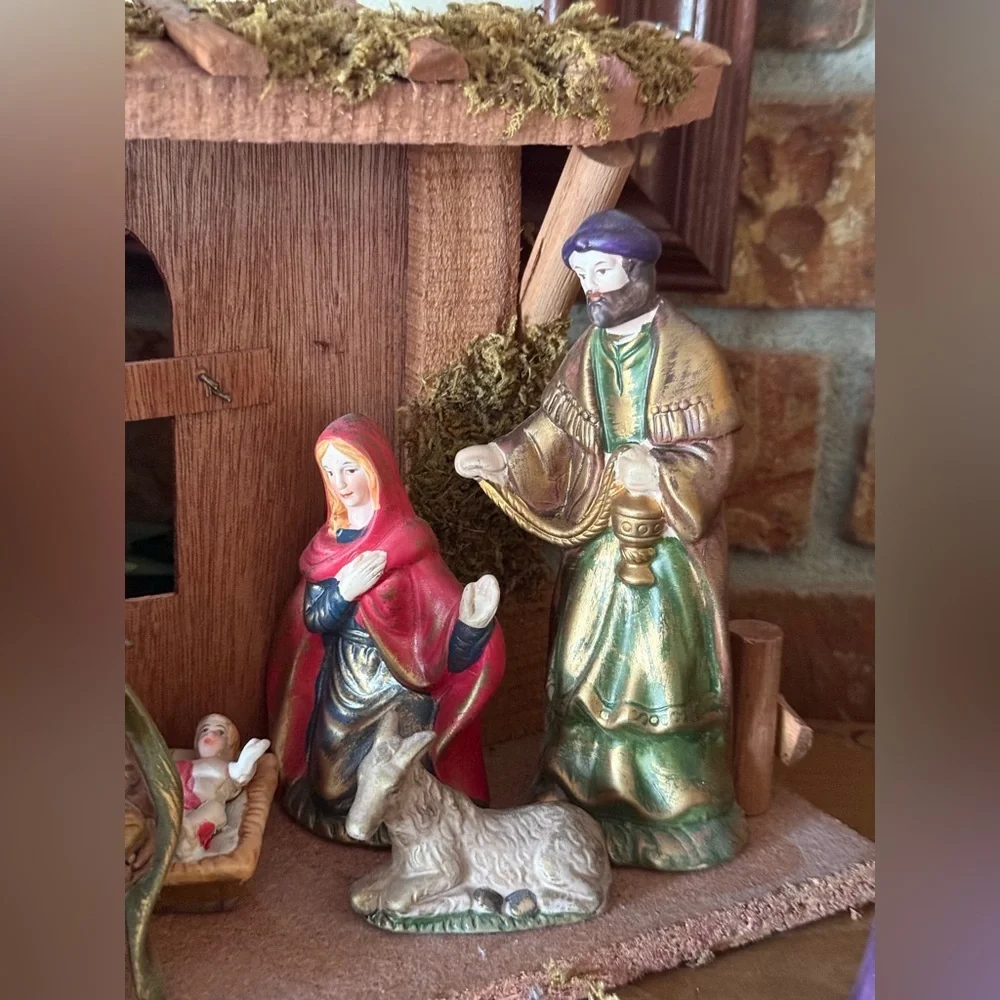 Vintage 1994 Porcelain Hand-Painted Nativity Set – Multi-Color Holiday Décor